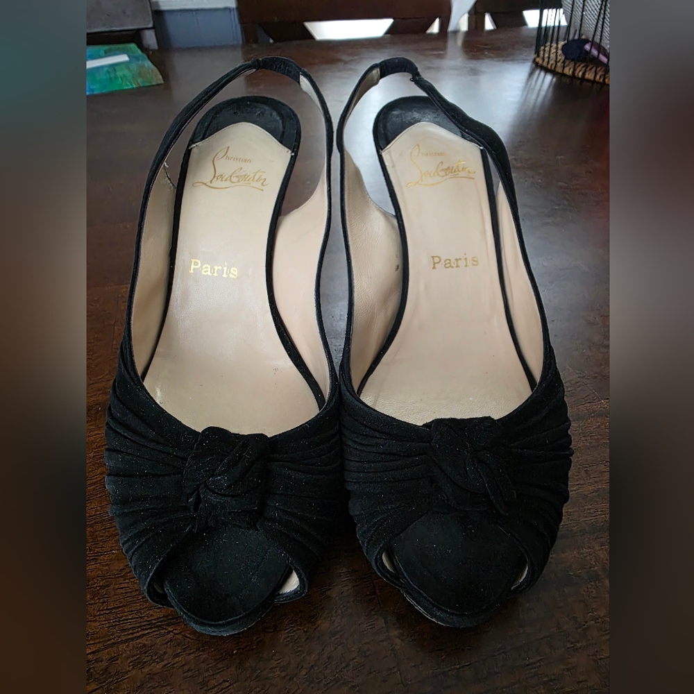 Christian Louboutin Peep Toe Suede Wedges
